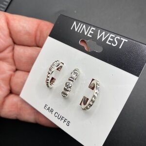 NINE WEST 3pc Silver Tone & Rhinestones Ear Cuffs NEW On Card